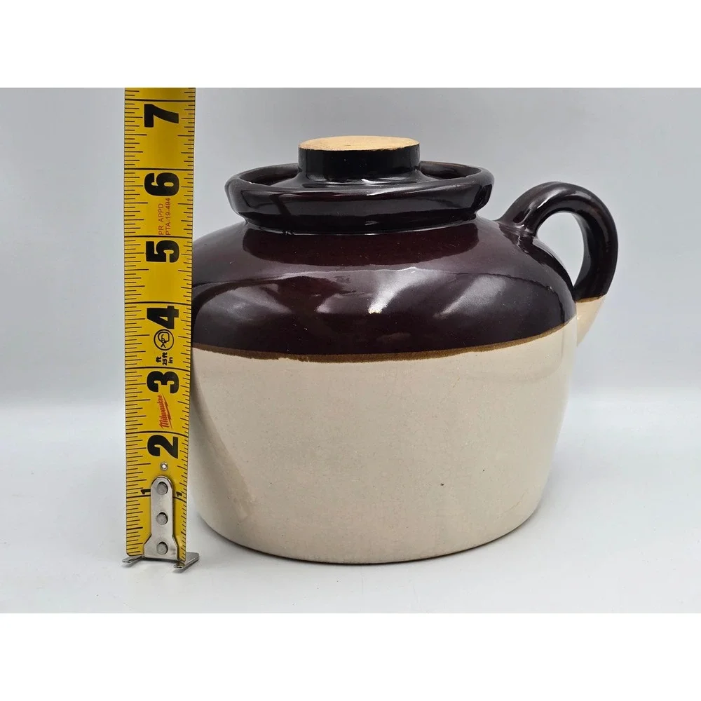 Unbranded Stoneware Bean Pot Brown Good Two Tone USA Pottery‎ Crock